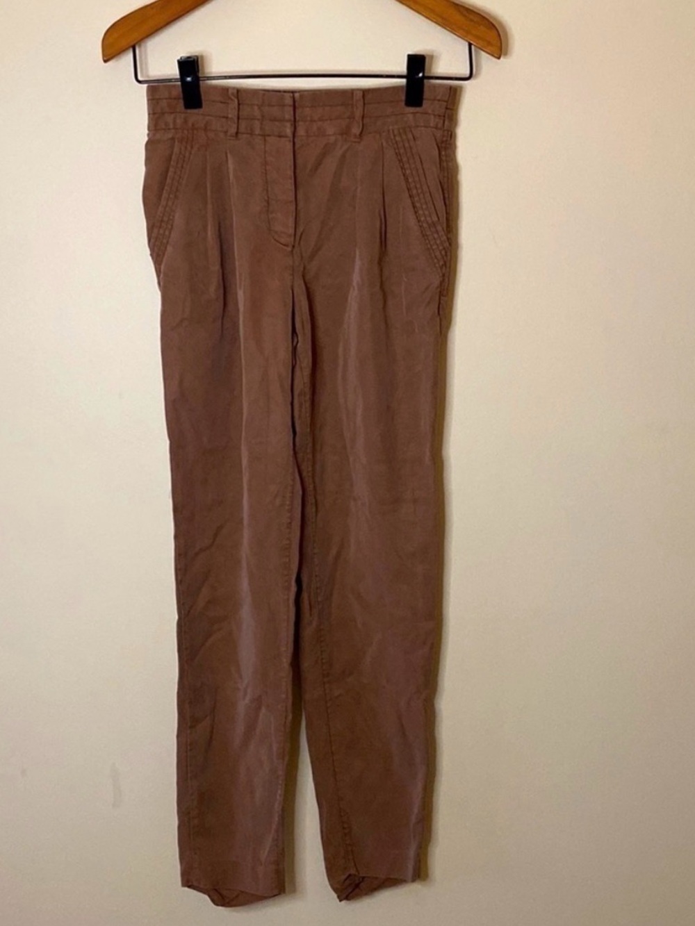 Wilfred by Aritzia Lyocell Pleated Trouser Pant Tan/Brown High Waist Tapered